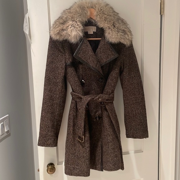 MICHAEL Michael Kors Jackets & Blazers - Micheal kors tweed peacoat jacket with vegan leather but real fur looks amazing